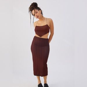 UO Claire Lace Midi Skirt maroon